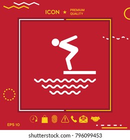 Swimmer on a springboard, Jumping into the water - icon