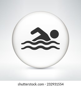 Swimmer on White Round Button