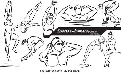 swimmer people career profession work doodle design drawing vector illustration