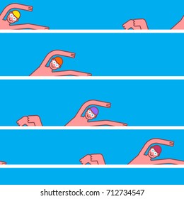 Swimmer in pool competition pattern. Athlete swims in water tournament background. Vector illustration

