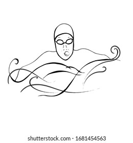 swimmer in the pool. the man, boy is engaged  in sports. vector illustration of contour lines. isolated white background.