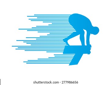 Swimmer position for jump on starting block vector background concept made of stripes