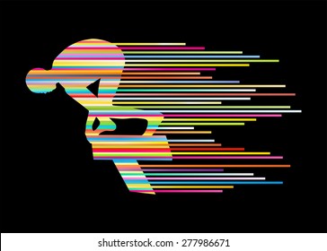 Swimmer position for jump on starting block vector background concept made of stripes