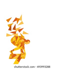 Swimmer professional starting jumping position vector abstract illustration concept made with polygon fragments isolated on white