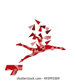 Swimmer professional starting jumping position vector abstract illustration concept made with polygon fragments isolated on white