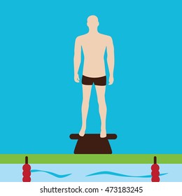 a swimmer ready to jump illustration isolated in a blue background