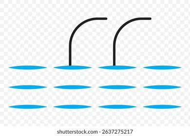 Swimmer sign icons set. Swimming on water with waves symbol collection. Swimming icon line and flat style - stock vector on Transparent Background. EPS 10.