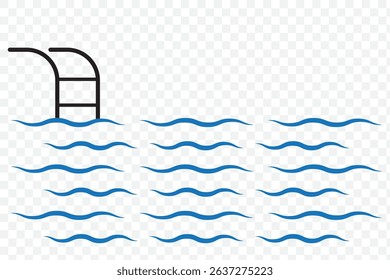 Swimmer sign icons set. Swimming on water with waves symbol collection. Swimming icon line and flat style - stock vector on Transparent Background. EPS 10.