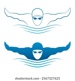 Swimmer silhouette. Swim icon or logo. Swimming athlete design template. Vector illustration.