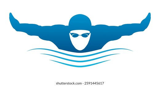 Swimmer silhouette. Swim icon or logo. Swimming athlete design template. Vector illustration.