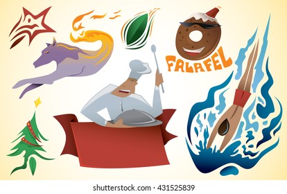 Swimmer, Sport, Wolf, Ribbon, Falafel, Star, Restaurant Chef, Christmas Tree, Icon Collection (vector Art)