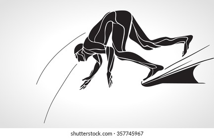 Swimmer At Starting Block Silhouette