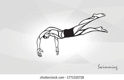 Swimmer At Starting Block Silhouette. Swimme diving vector