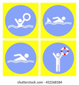 Swimmer stick figure icon. Attention sign icon. Water safety icon.