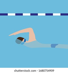 Swimmer is swimming along the pool lane separator