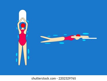 Swimmer with swimming board. Professional sport. Swimming pool instruction.
