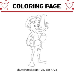 swimmer with swimming goggles is holding debit card coloring page for kids