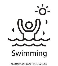 Swimmer in swimming pool and sun in the background 