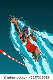 Swimmer swimming in the pool. Vector illustration. Suitable for a postcard or a poster.