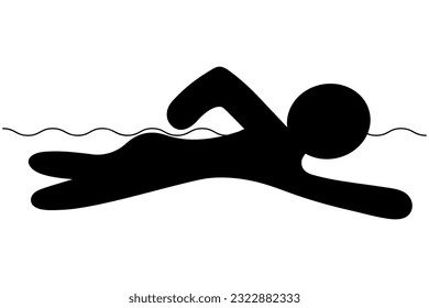 The swimmer swims crawl. Silhouette. Vector illustration. A man goes in for sports on the water. Isolated background. Idea for web design.