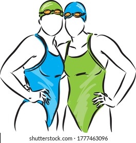 concepto de equipo de swimmer. Ilustración vectorial de 2 mujeres