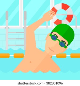 Swimmer training in pool.