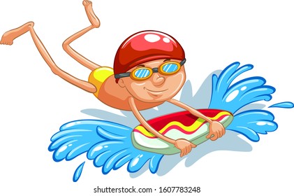 Swimmer using kickboard on white background illustration