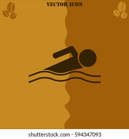 Swimmer vector  icon. Coffee symbol background.