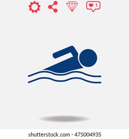 Swimmer vector icon on grey background.