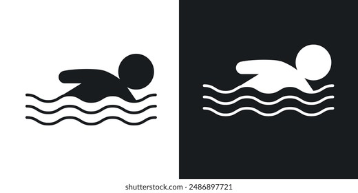 Conjunto de iconos de Vector de nadador en color blanco y negro sólido