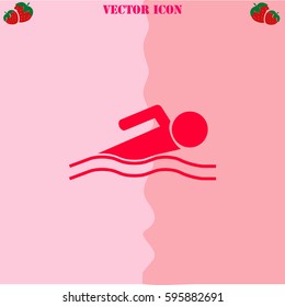 Swimmer vector  icon. Strawberry Background.