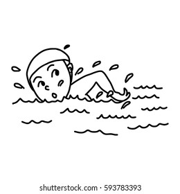 swimmer - vector illustration sketch hand drawn with black lines, isolated on white background