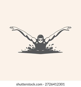 Ilustración vectorial del nadador con el agua del chapoteo, icono del deporte de la natación del Profesional