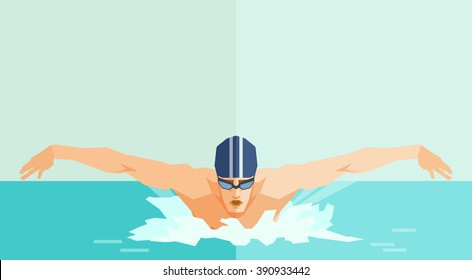 swimmer. vector illustration with swimming man. swimming style Butterfly