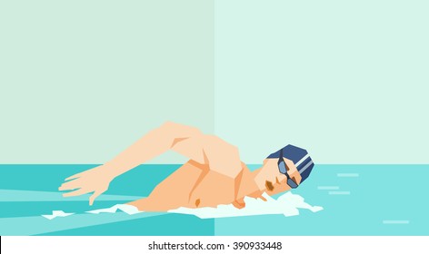 Swimmer. Vector Illustration With Swimming Man. Swimming Style Crawl