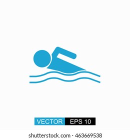 Swimmer vector. Isolated blue icon on white background.