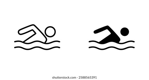 Swimmer vectors icons set in filled and strokes on white background