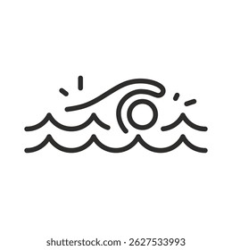 swimmer in water icon, swimming pool or bathing area sign, thin linear vector illustration 