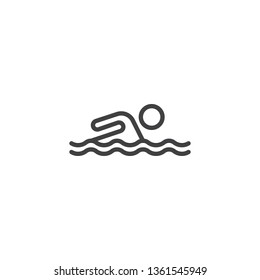 Swimmer in water line icon. linear style sign for mobile concept and web design. Swimming man in swimming pool outline vector icon. Symbol, logo illustration. Pixel perfect vector graphics