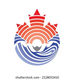 Swimmer in the Water Stroke a butterfly with a red Canadian maple leaf over the head.