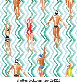 swimmer watercolor seamless background