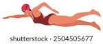 Swimmer Wearing A Swimming Cap And Goggles, Performing A Swimming Stroke. Vector Illustration Represents Fitness, Sport And Determination. Suitable For Athletic, Fitness, And Sports-related Concepts