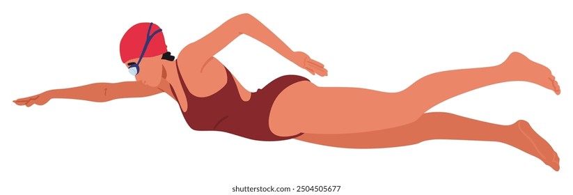 Swimmer Wearing A Swimming Cap And Goggles, Performing A Swimming Stroke. Vector Illustration Represents Fitness, Sport And Determination. Suitable For Athletic, Fitness, And Sports-related Concepts