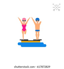 Swimmers with amputated limbs flat icon