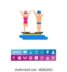 Swimmers with amputated limbs flat icon