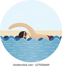 Swimmers in competition, swim pool, sport, vector, flat