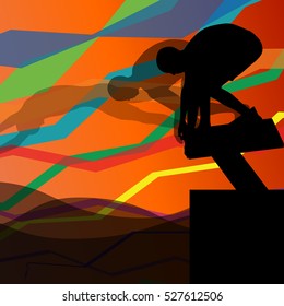 Swimmers diving and swimming in water sport pool silhouettes vector abstract background illustration