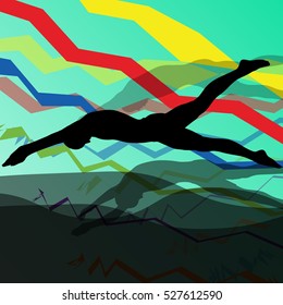 Swimmers diving and swimming in water sport pool silhouettes vector abstract background illustration