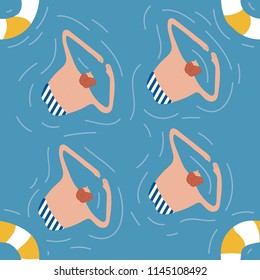 Swimmers in the pool seamless pattern. Summer vector people in swimwear. Healthy lifestyle hawaiian tourists. Top view people in the sea. Beach wet party for boys and girls. Swimmwers in the water. 