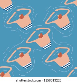 Swimmers in the pool seamless pattern. Summer vector people in swimwear. Healthy lifestyle hawaiian tourists. Top view people in the sea. Beach wet party for boys and girls. Swimmwers in the water. 